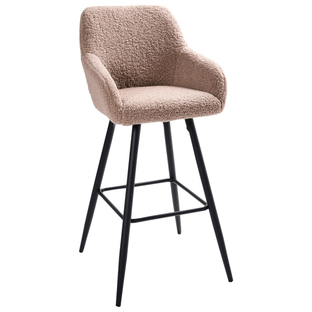 Set di 2 sgabelli da bar in tessuto bouclè tortora con seduta imbottita e gambe in metallo stile moderno soggiorno