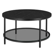 Tavolino da caffè tavolo da soggiorno 80 x 46 cm tavolino da divano tavolo da aperitivo effetto marmo piano in vetro temperato facile da montare per soggiorno stile moderno nero 12_0007497