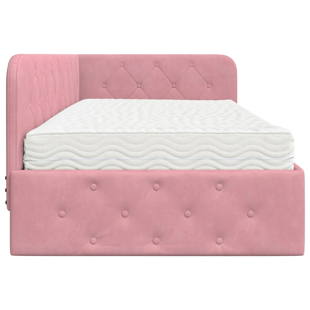 Cornice del letto ad angolo Rosa 100 x 200 cm Velluto 3394095