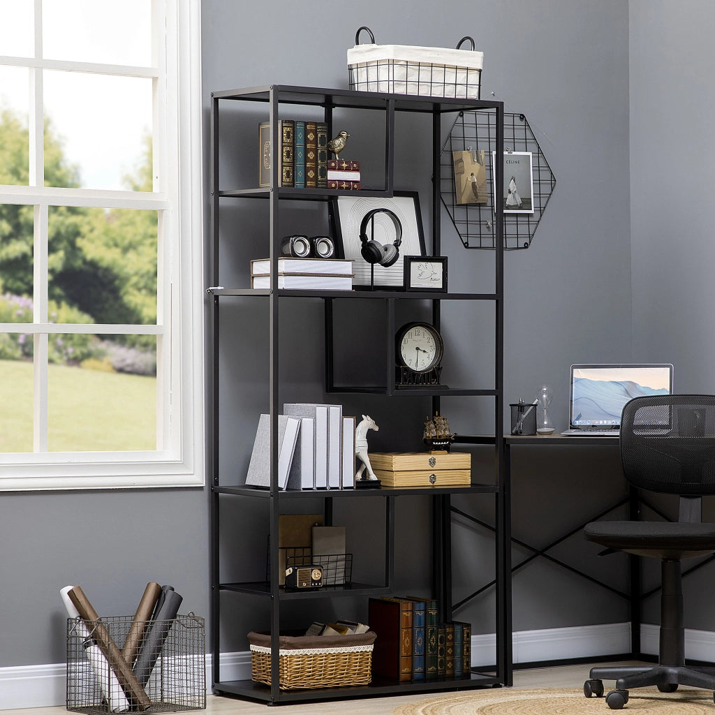 Libreria scaffale a 7 livelli stile industriale ¨C zephmum ¨C nero 83x34x180 cm