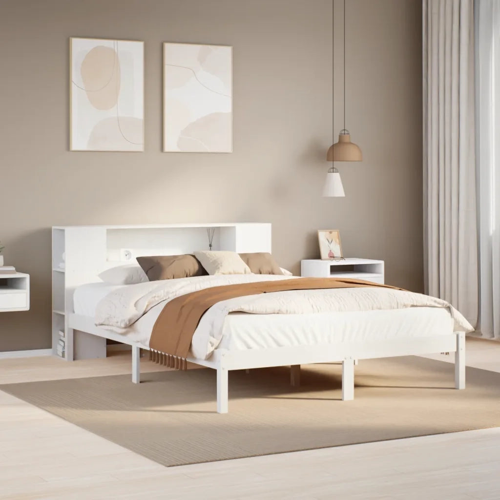 Letto matrimoniale | Letto per adulti | Letto Libreria senza Materasso Bianco 150x200 cm Legno di Pino