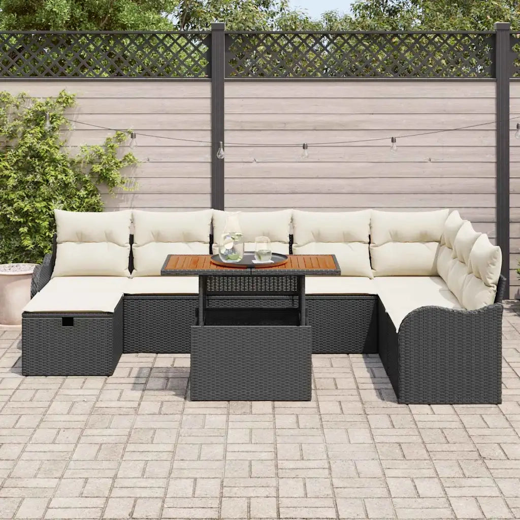 Set Divano da Giardino 9 pcs Nero polyrattan