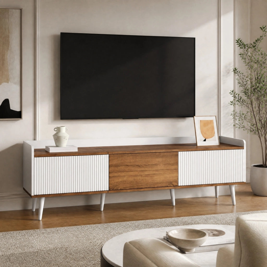 Mobile TV a 3 ante bianco e naturale, 160x39x49,5 cm