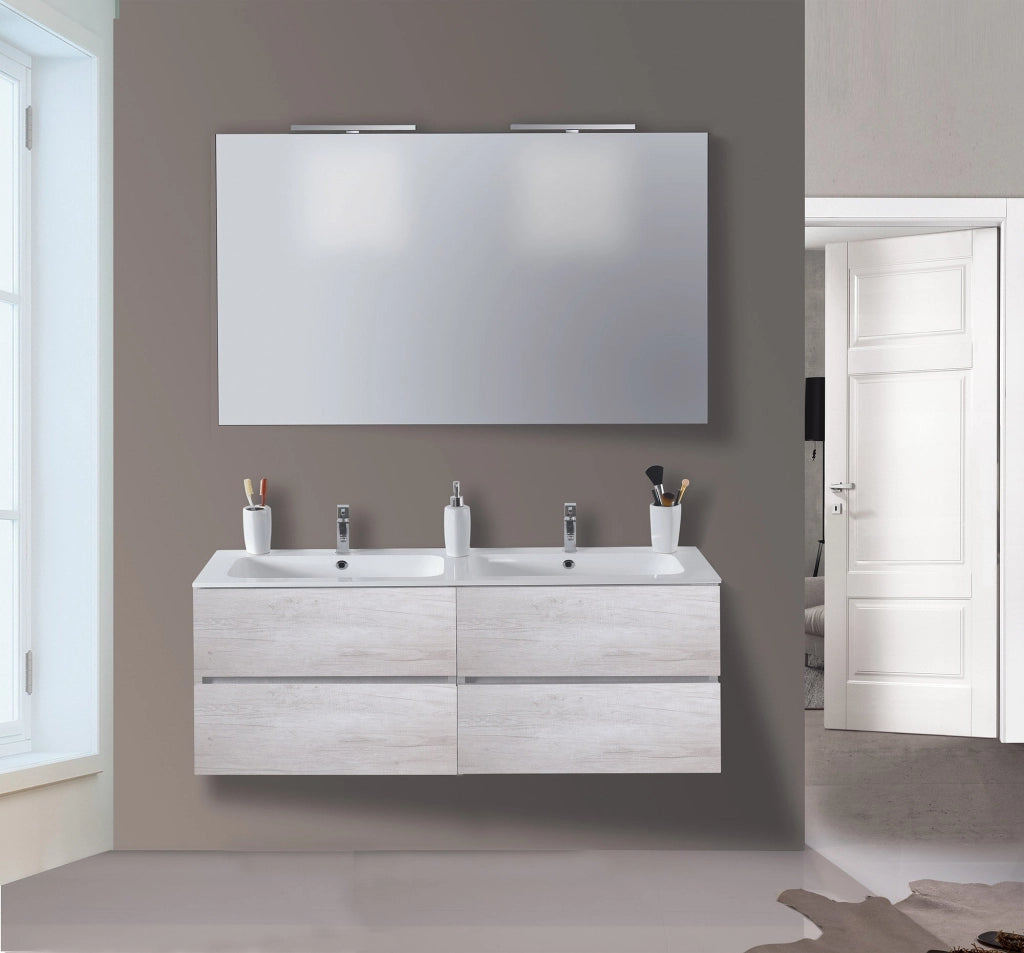 Mobile da Bagno Sospeso 120cm Mazzoni Maiorca Light Doppia Vasca Bianco Frassinato