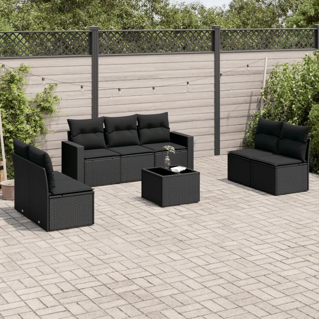Set Divani da Giardino con Cuscini 8 pz Nero in Polyrattan 3218825