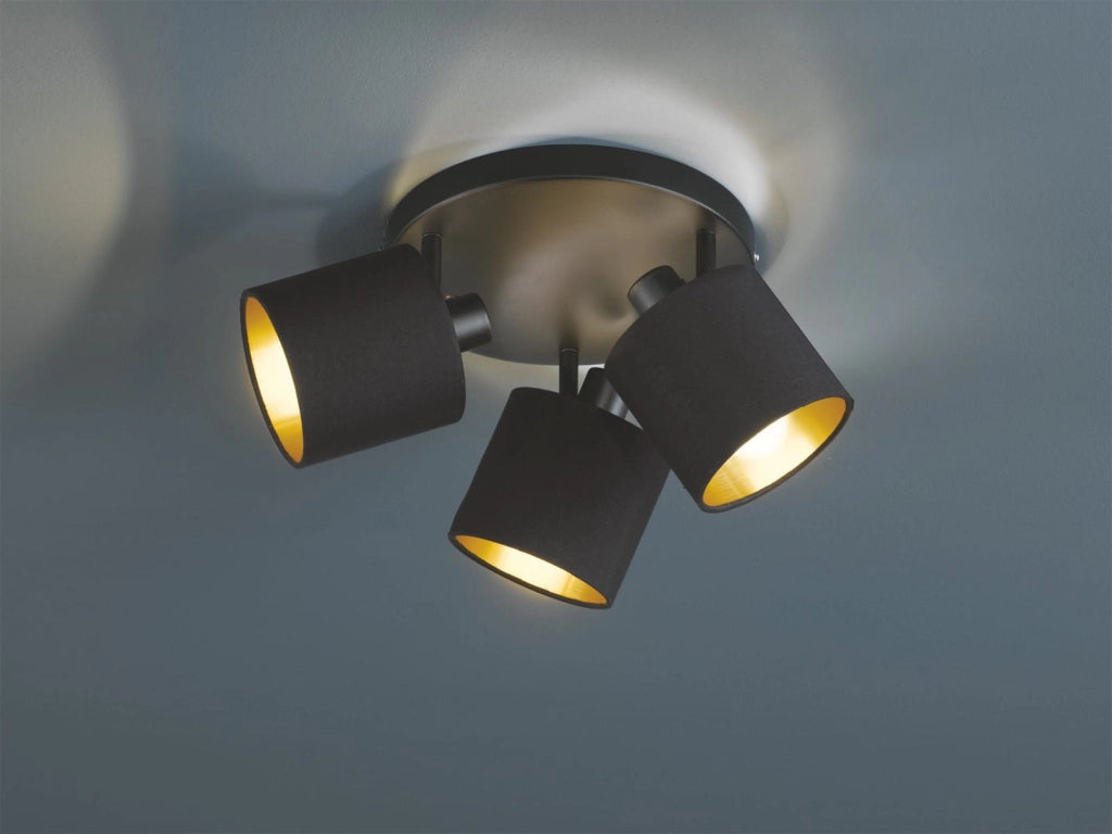 Faretto soffitto TOMMY nero/oro 3 luci E14 dimmerabile RL