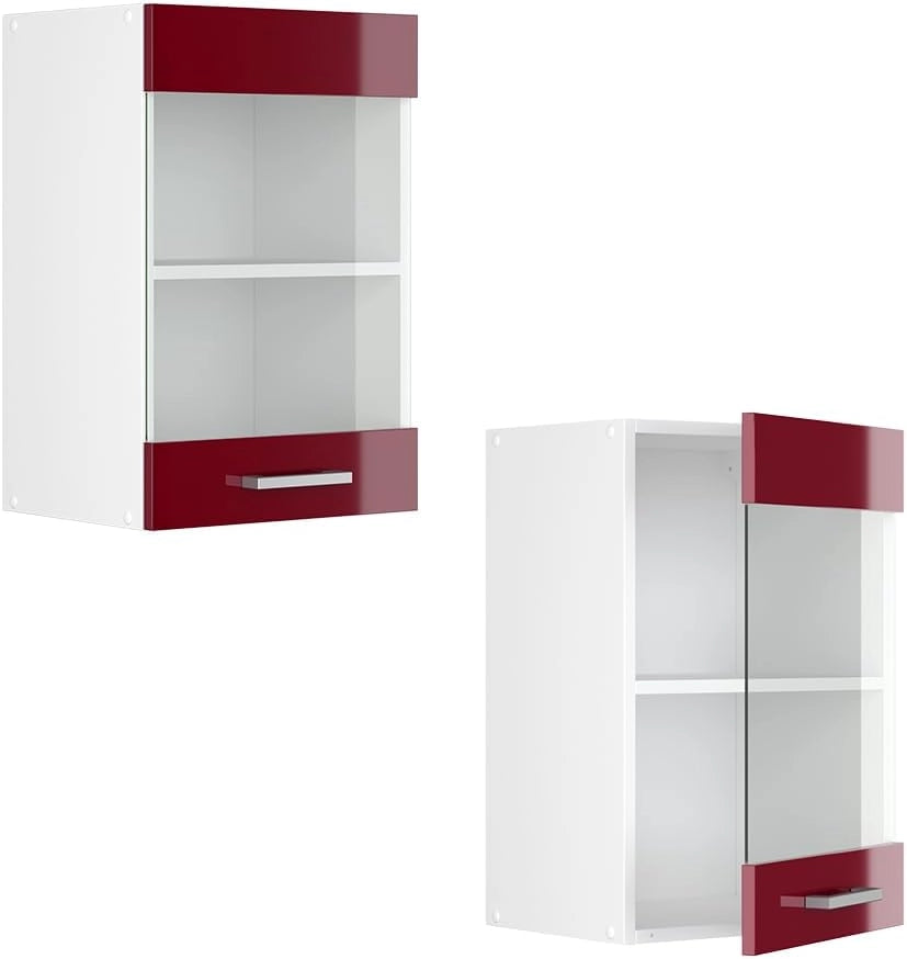 Mobile da cucina in vetro R-Line, Rosso lucido, 40 cm, per la libera combinazione all'interno di sistemi cucina modulari