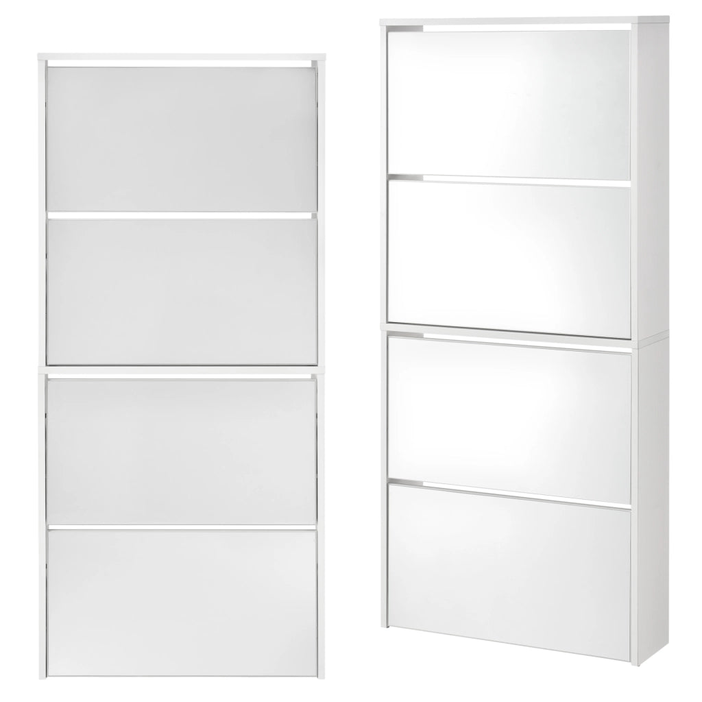 Scarpiera Vogar con 4 Contenitori Ribaltabili Mobile Portascarpe con Ante a Specchio 134x63x17 cm Bianco [en.casa]