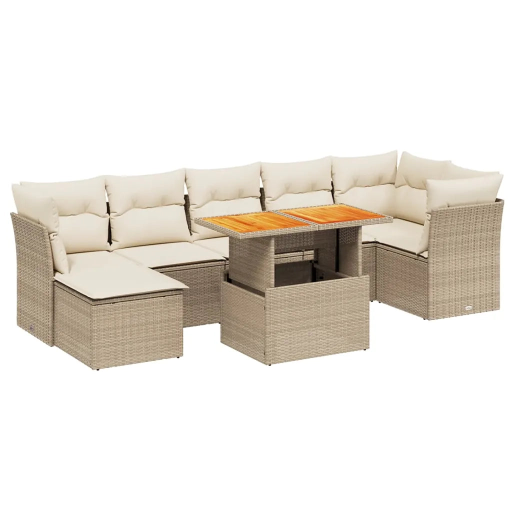 Set Divano da Giardino 8 pz con Cuscini Beige in Polyrattan 3270946