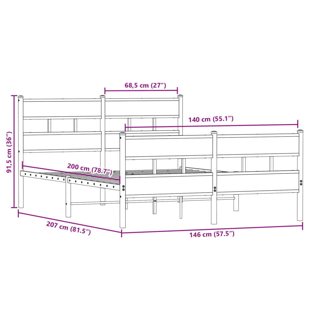 Giroletto senza Materaso in Metallo Rovere Fumo 140x200 cm