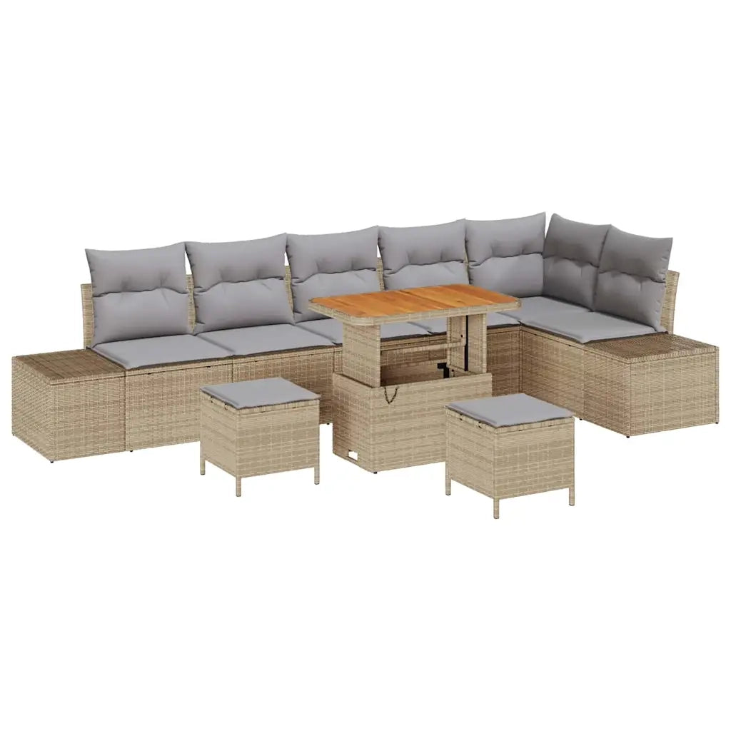 Set Divano da Giardino con cuscino 9 pcs Beige polyrattan