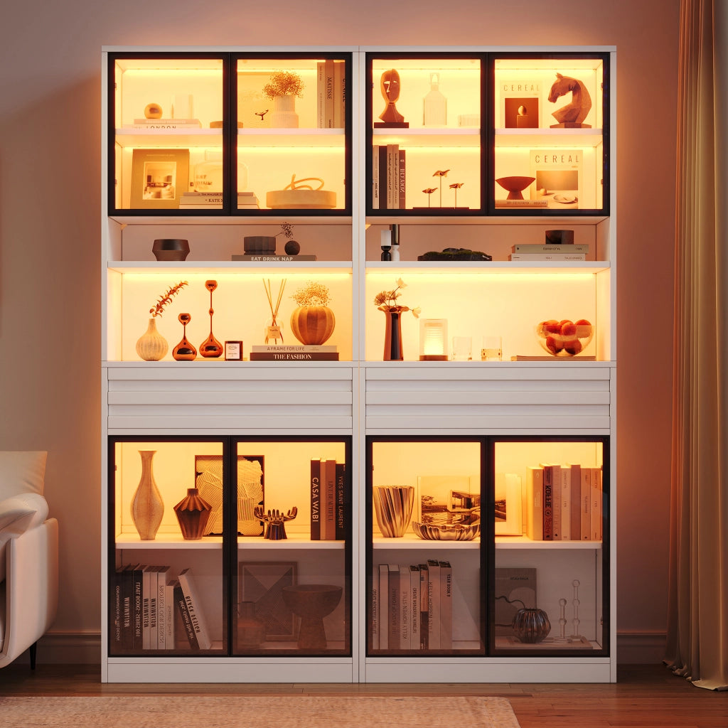 Vetrina con LED e 1 cassetto per soggiorno in MDF bianco 80 × 35 × 200 cm