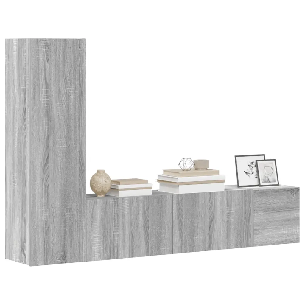 Set Mobili Porta TV 3 pz Grigio Sonoma in Legno Multistrato