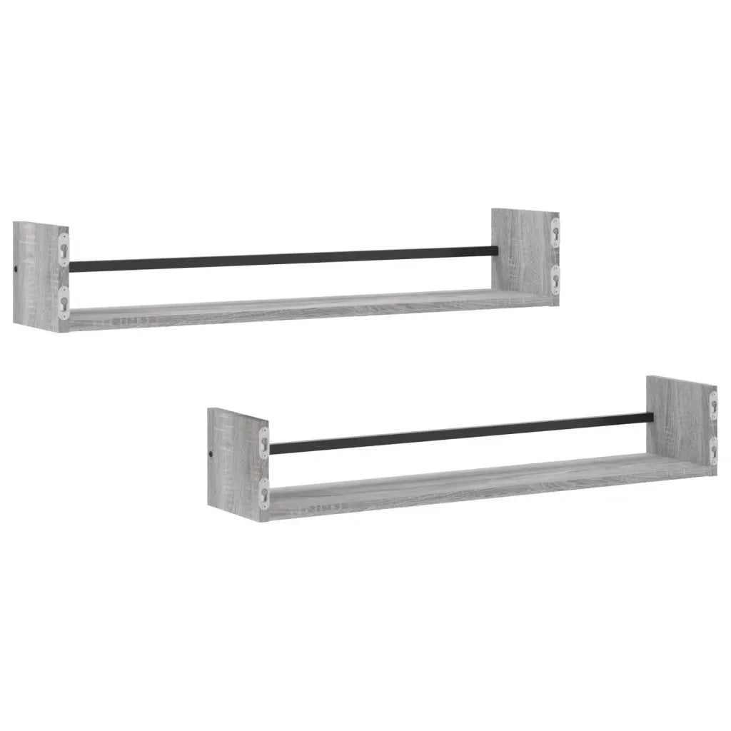 2 pz Mensole a Parete | Scaffale Parete | Ripiano a parete con Aste Grigio Sonoma 80x16x14 cm