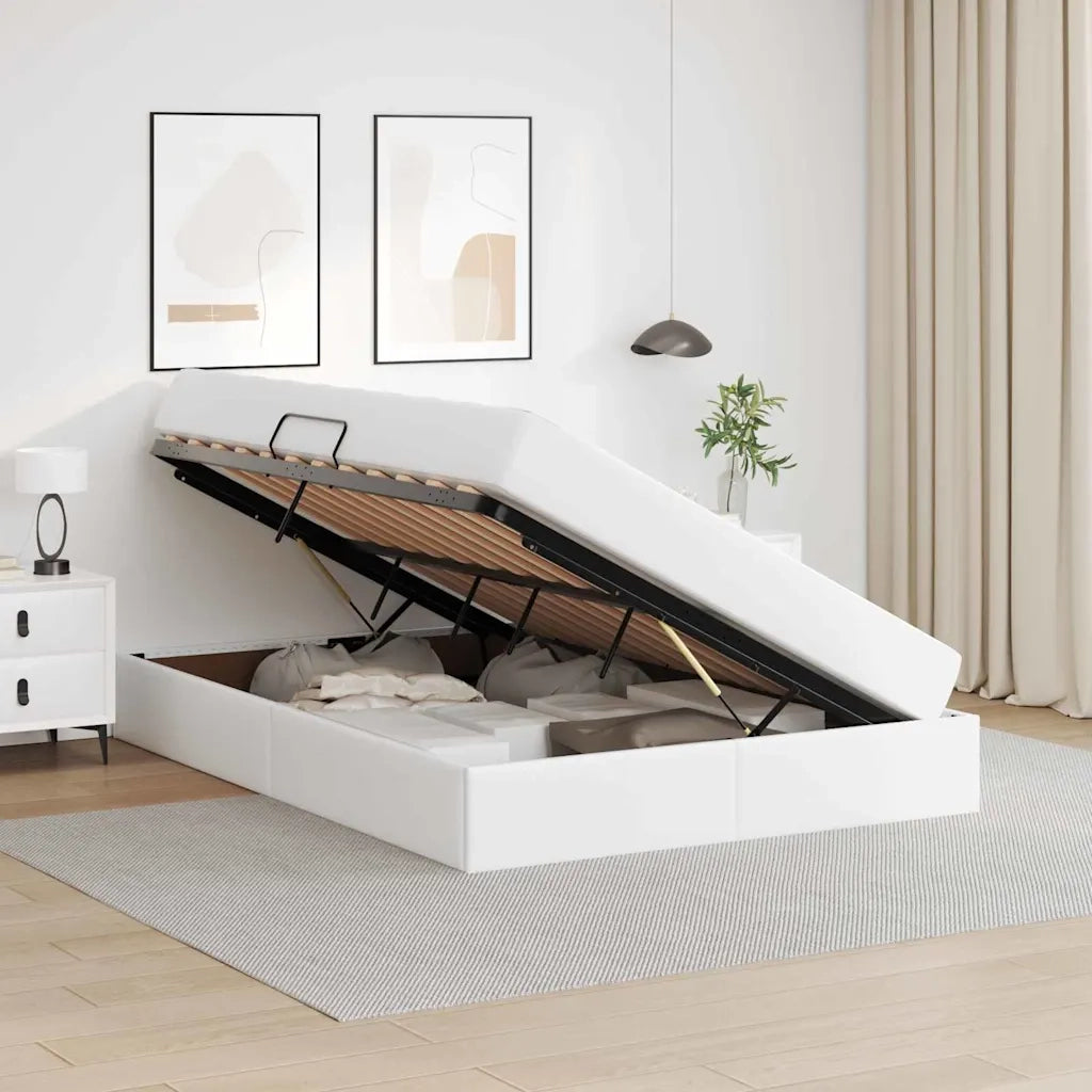 Letto con contenitore e materasso 2 pcs Bianco Pelle 3399613