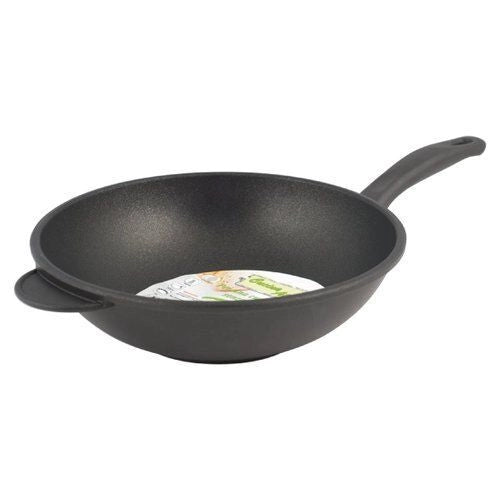 Antik Ars 6651828 Grandchef Wok in alluminio pressofuso con rivestimento antiaderente adatto a tutte le fonti di calore incluso induzione manico in bakelite colore Grigio