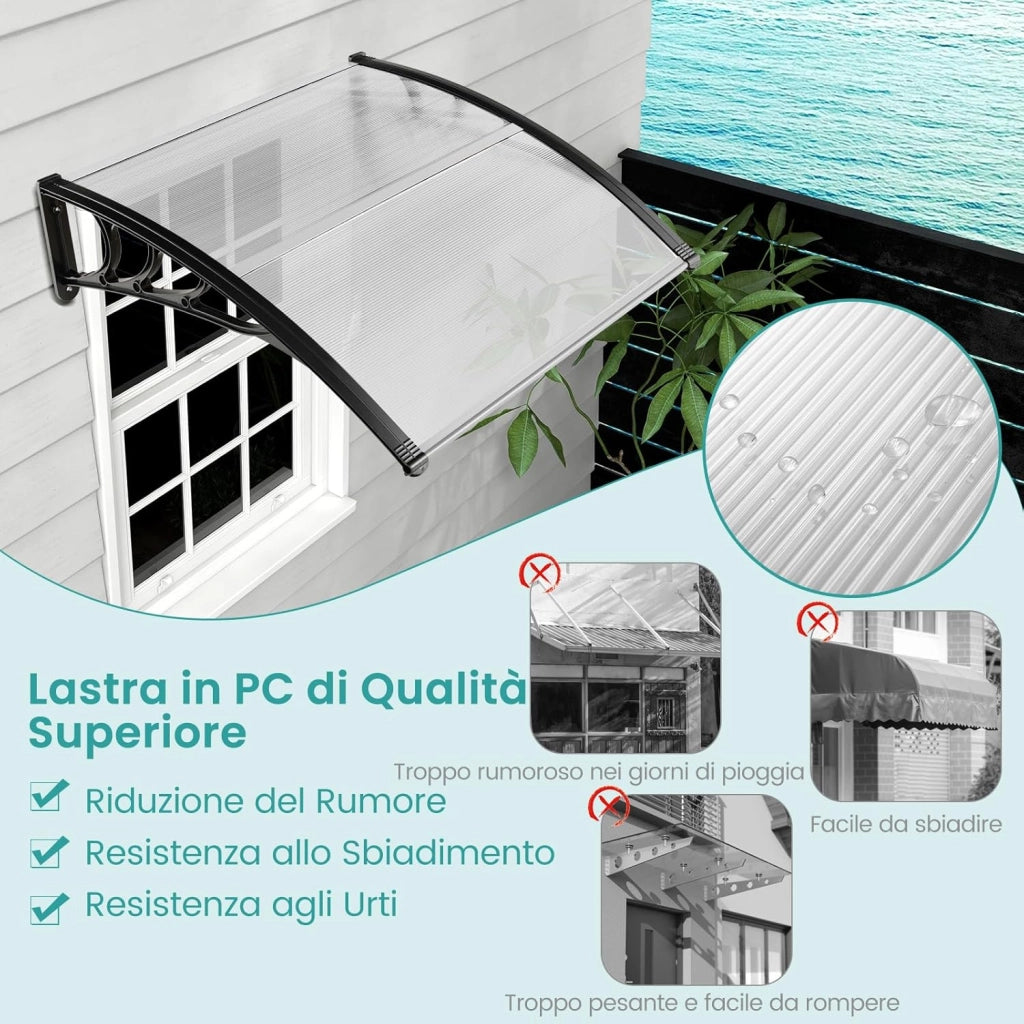 Tettoia per Porta Finestra, Pensilina Tettoia per Porta in Policarbonato, per Protezione da Sole, Pioggia, Neve, per Balcone, Finestre e Porte (102 x 99 x 28 cm,Grigio)