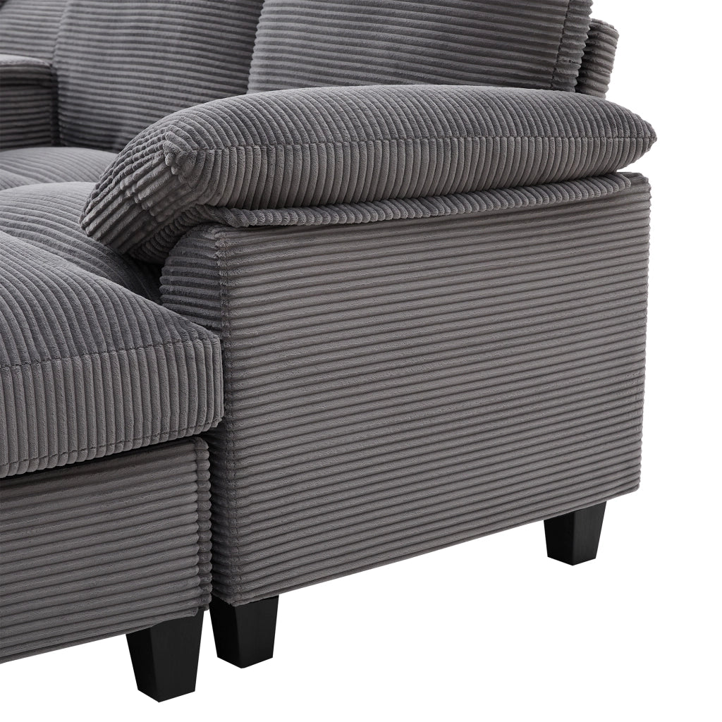 DIVANO U 293x142x93 cm grigio in velluto a coste 4-5 posti