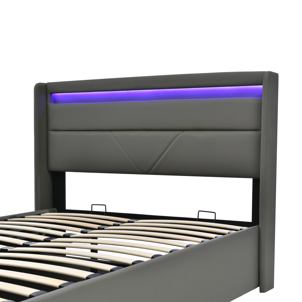 LETTO Contenitore Idraulico 160x200 cm in PU Grigio con LED