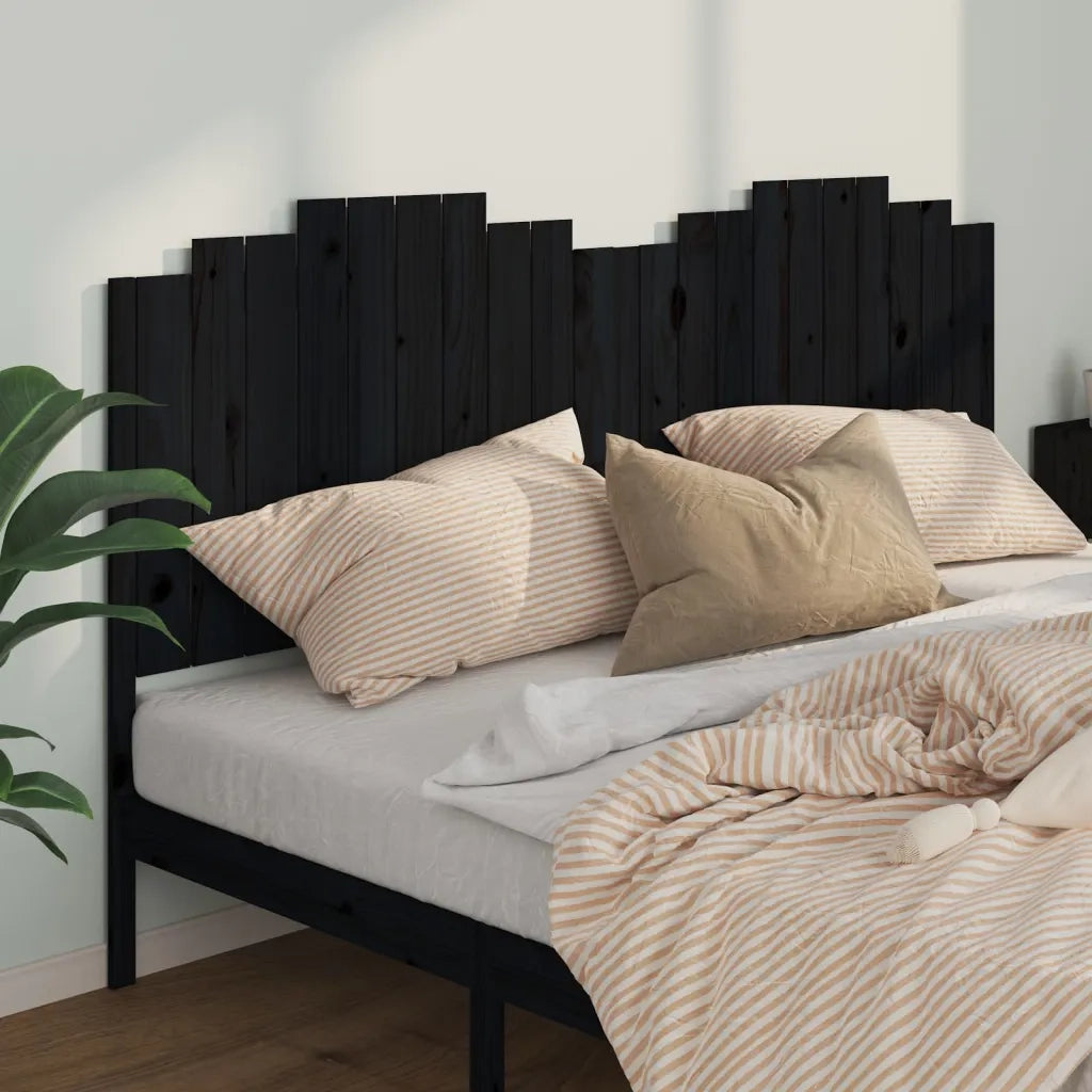 Testiera per Letto-Testata-Testiera Decorativa Nera 206x4x110 cm in Legno Massello di Pino