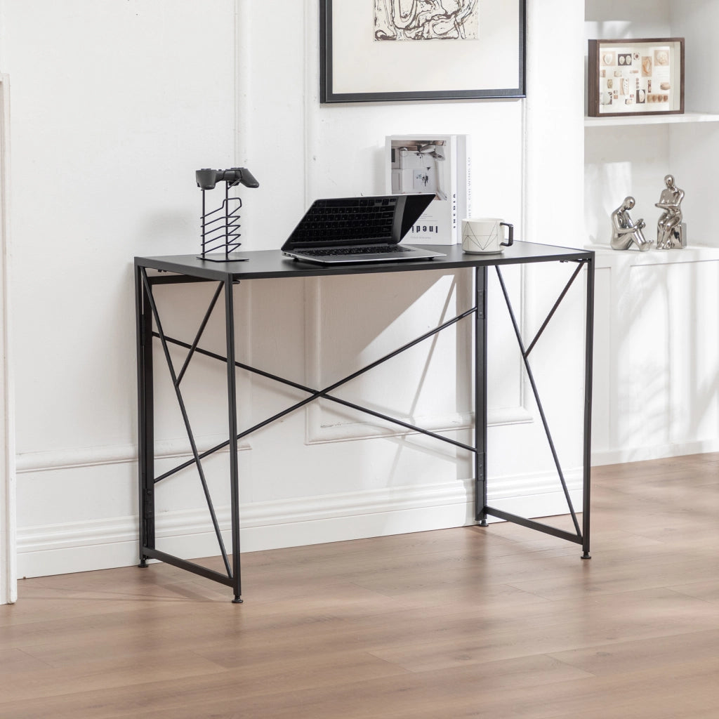 Scrivania pieghevole multifunzionale in MDF e metallo per home office, nera, 99 × 50 × 75 cm