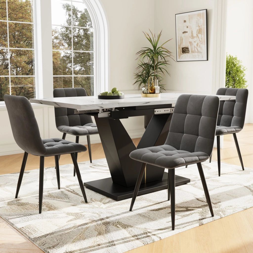 Tavolo da pranzo allungabile 99-159x75x75 cm; MDF effetto marmo bianco e nero