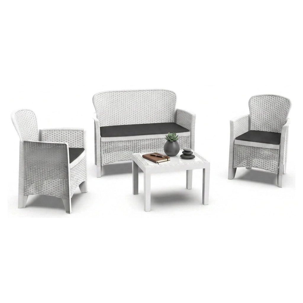 Salottino Outdoor Alesandro, set Salotto da Esterno 4 Posti Made in Italy, Bianco