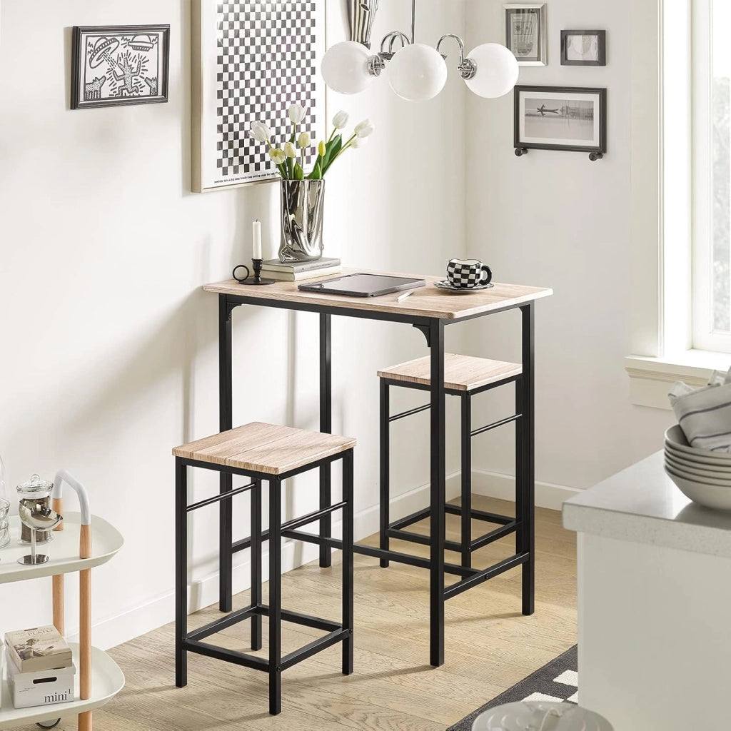 Set Tavolo da Bar Alto con 2 Sgabelli - Tavolo Salvaspazio per Cucina Piccola e Balcone, Stile Industriale Moderno - Tavolino Alto da Esterno per Giardino o Terrazzo OGT10-N