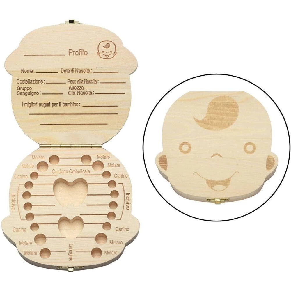 Trade Shop - Porta Dentini Scatola In Legno Per Bambino Maschietto Cofanetto Ricordi Neonato -