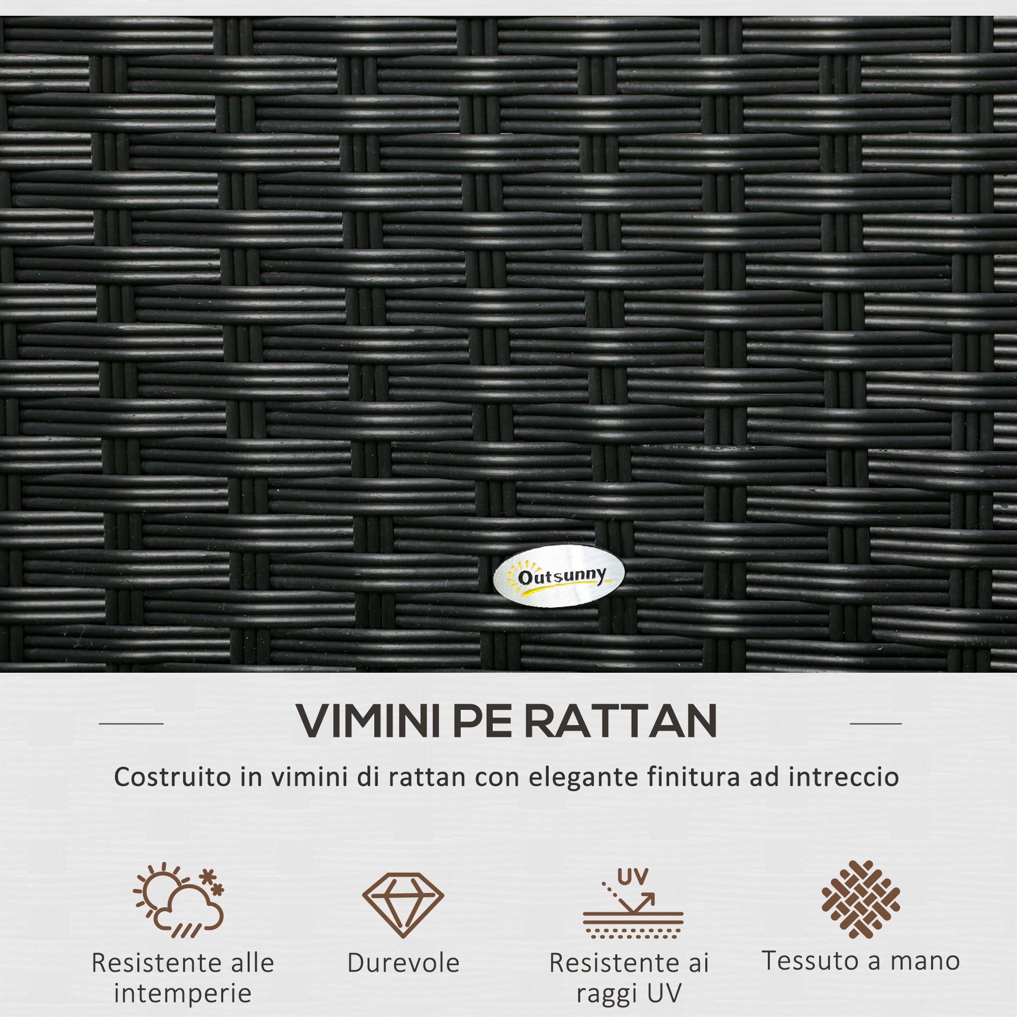 EasyComfort Baule da Giardino in Rattan e Acciaio con Coperchio, 95x60x53cm, Nero