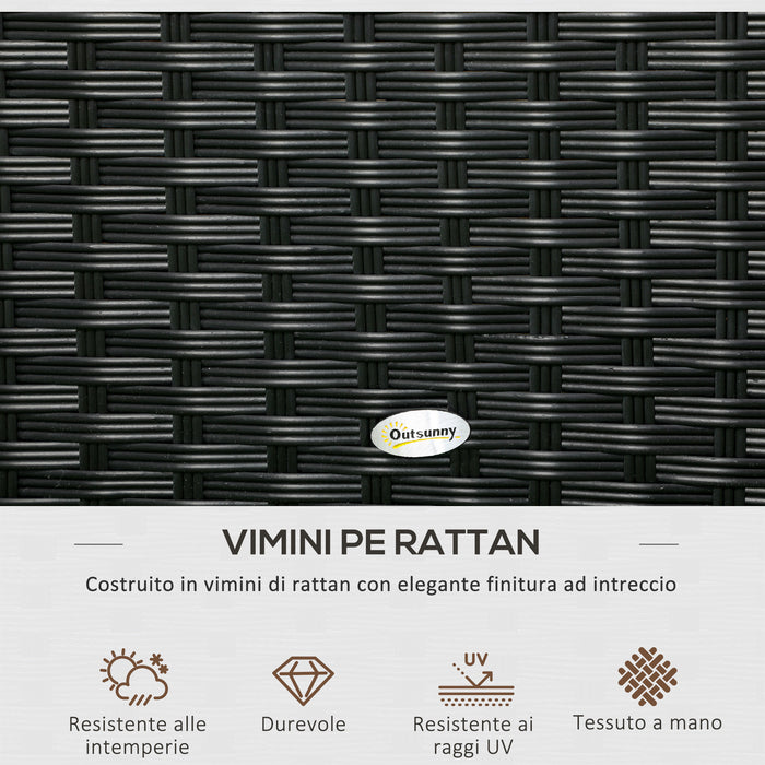 EasyComfort Baule da Giardino in Rattan e Acciaio con Coperchio, 95x60x53cm, Nero