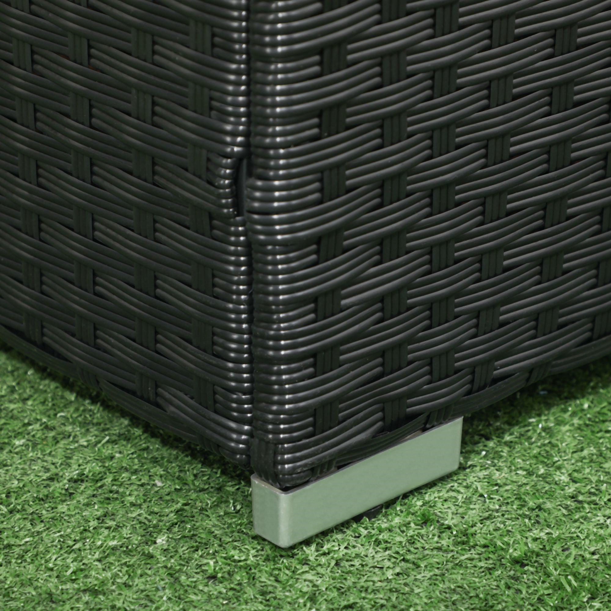 EasyComfort Baule da Giardino in Rattan e Acciaio con Coperchio, 95x60x53cm, Nero