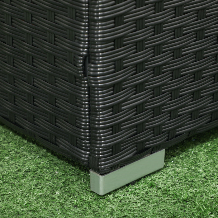 EasyComfort Baule da Giardino in Rattan e Acciaio con Coperchio, 95x60x53cm, Nero