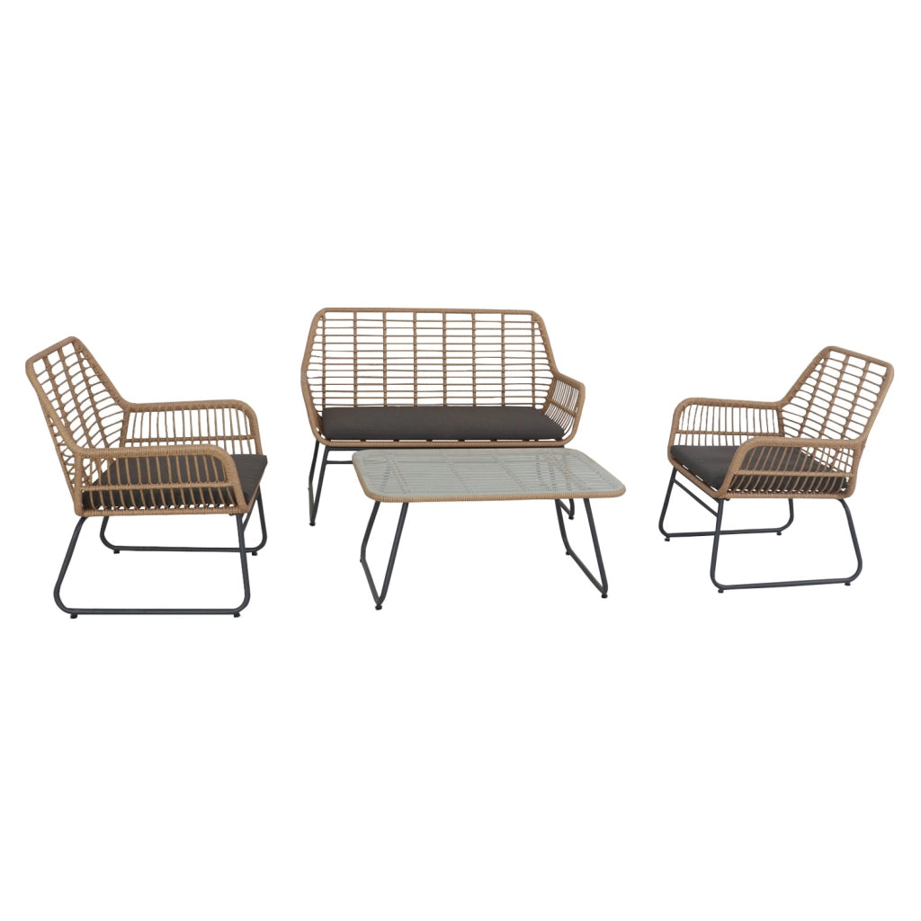 Set di mobili da giardino MARÉ in resina intrecciata 4 posti - cuscini grigi