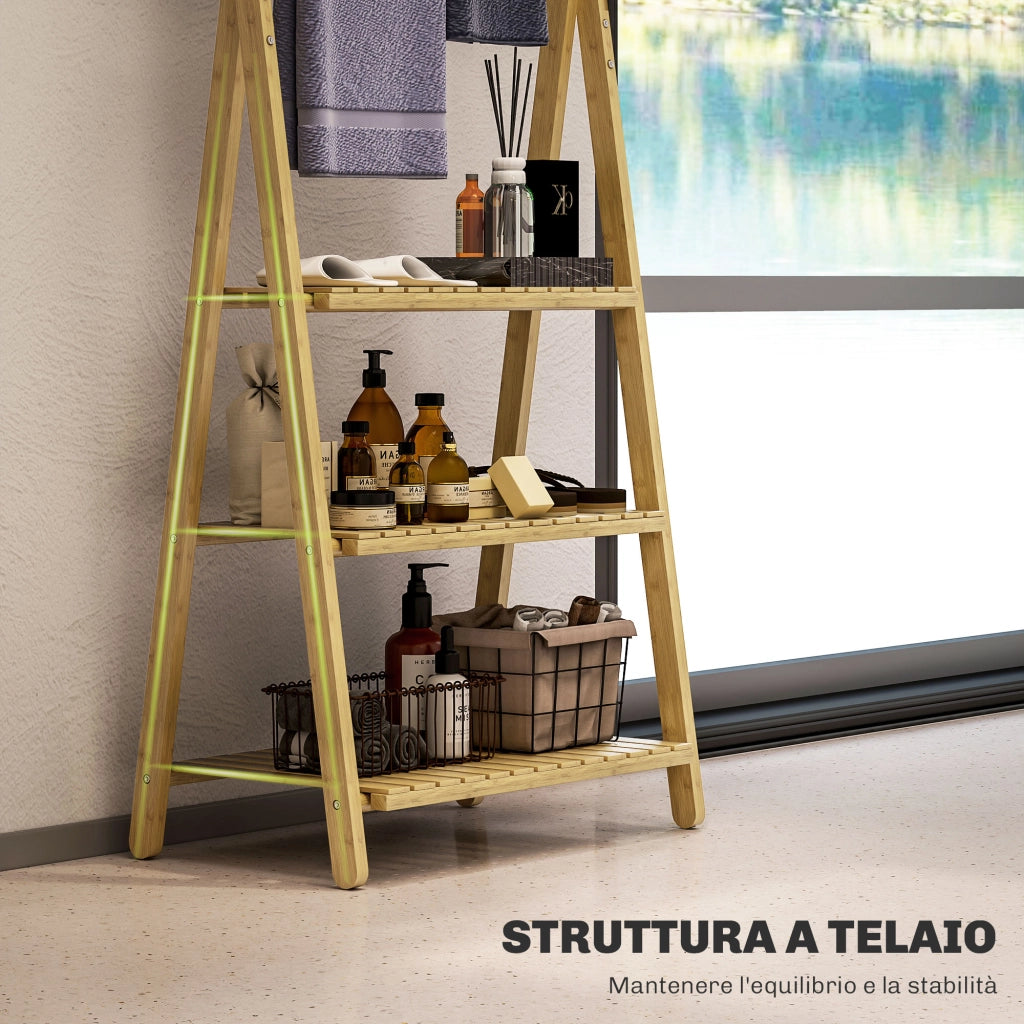 Mobile Bagno in Bamb¨´ 3 Ripiani con Porta Asciugamani ¨C Zephmum ¨C Bianco