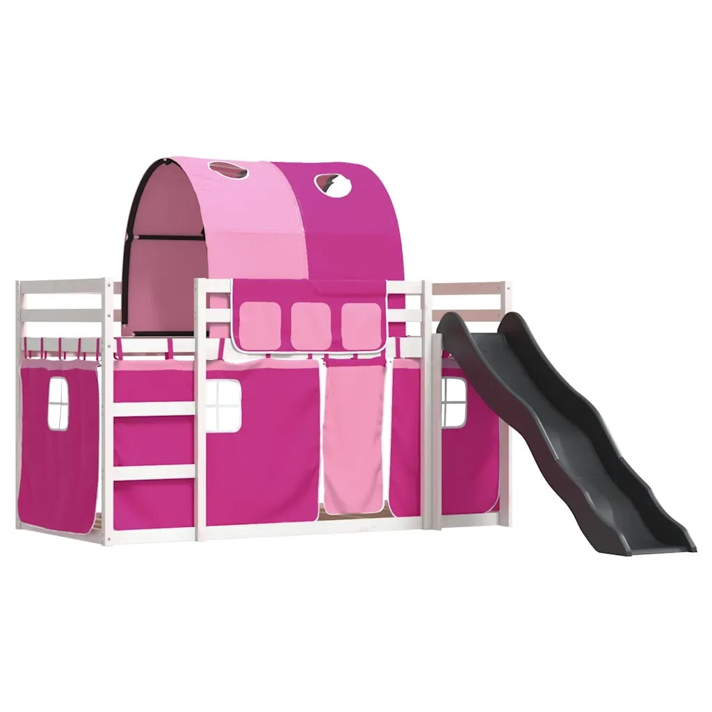 vidaXL Letto a Castello con Scivolo e Tende Rosa 90x200 cm