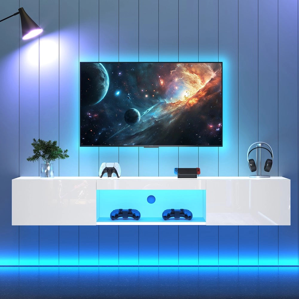 Mobile TV a Parete con LED e Bluetooth ¨C Xylo ¨C Bianco Lucido, 160x31x22 cm