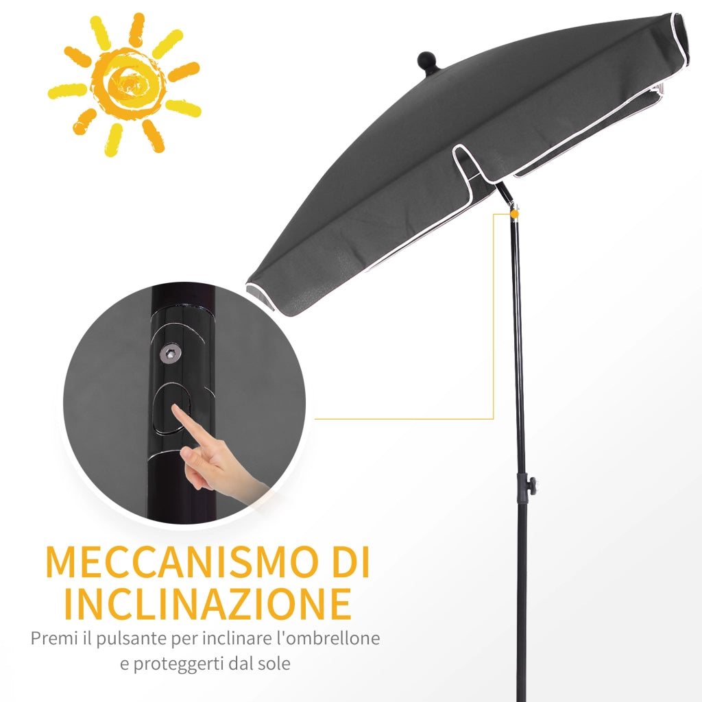 EasyComfort Ombrellone da Giardino Rettangolare 2x1.3 m con Inclinazione Regolabile e Palo in Alluminio, Grigio e Nero