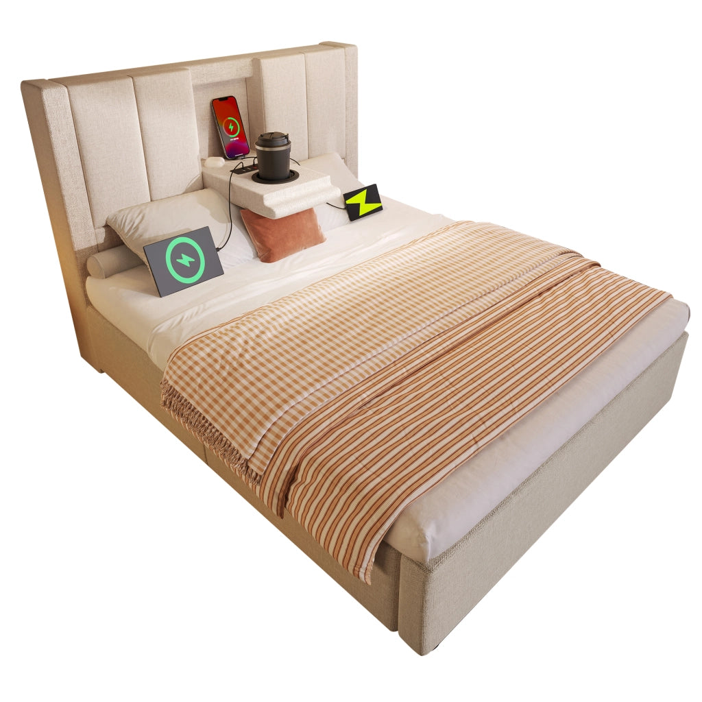 Letto imbottito idraulico 90x200 cm colore beige lino