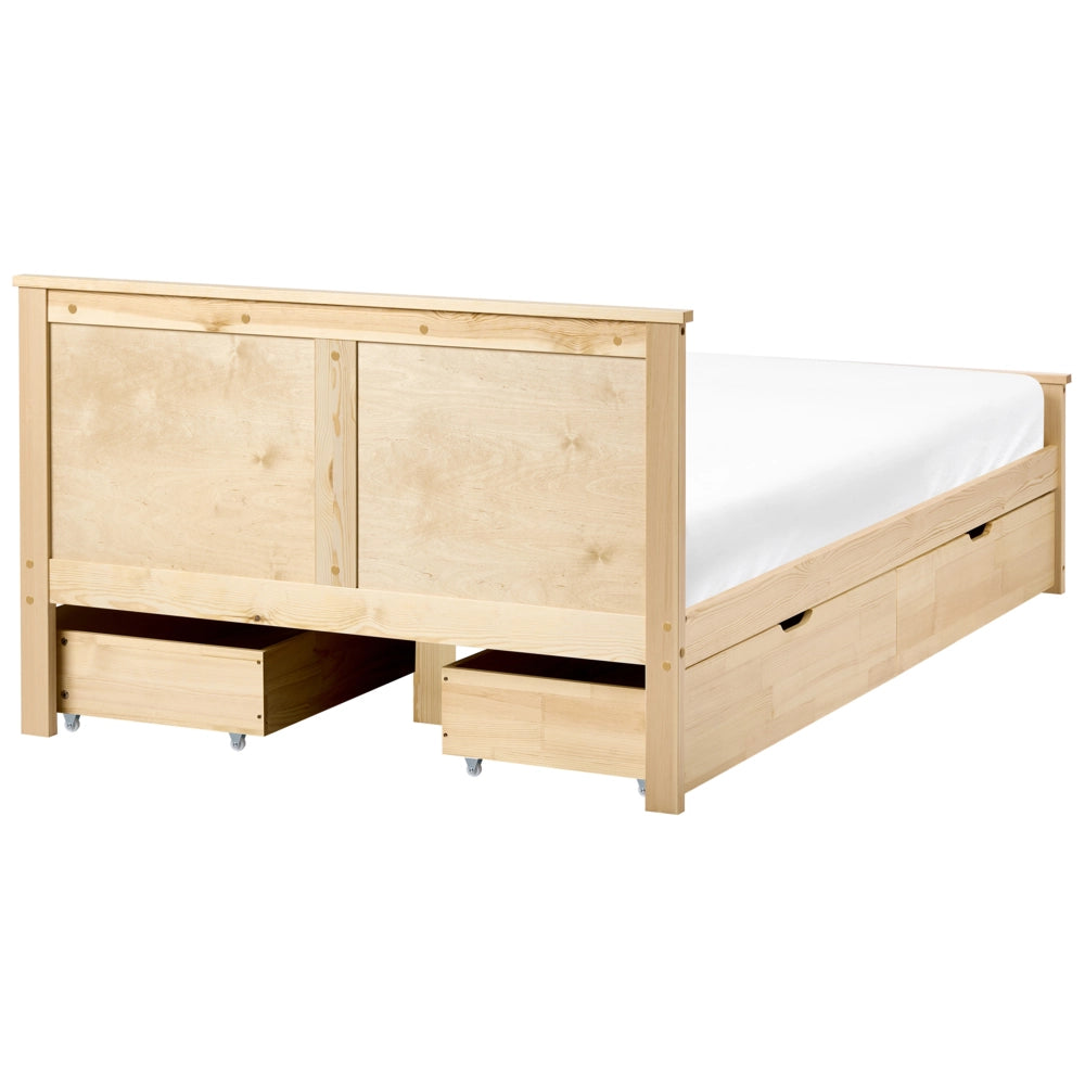 Letto con 4 cassetti in legno di pino naturale e MDF di betulla 120 x 200 cm con testiera in stile scandinavo