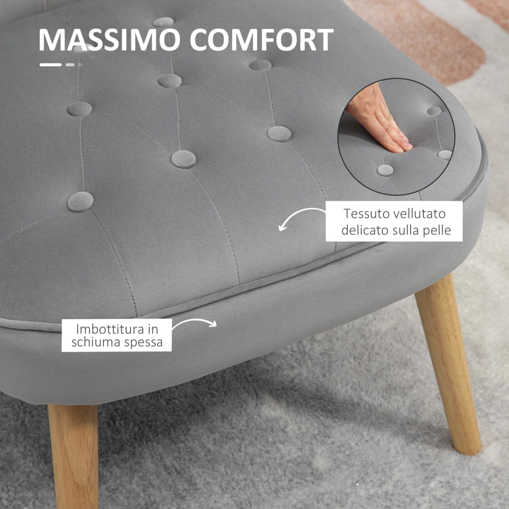 Sedia da pranzo imbottita ¨C Xylo ¨C velluto grigio, gambe metallo, 60x66x79 cm
