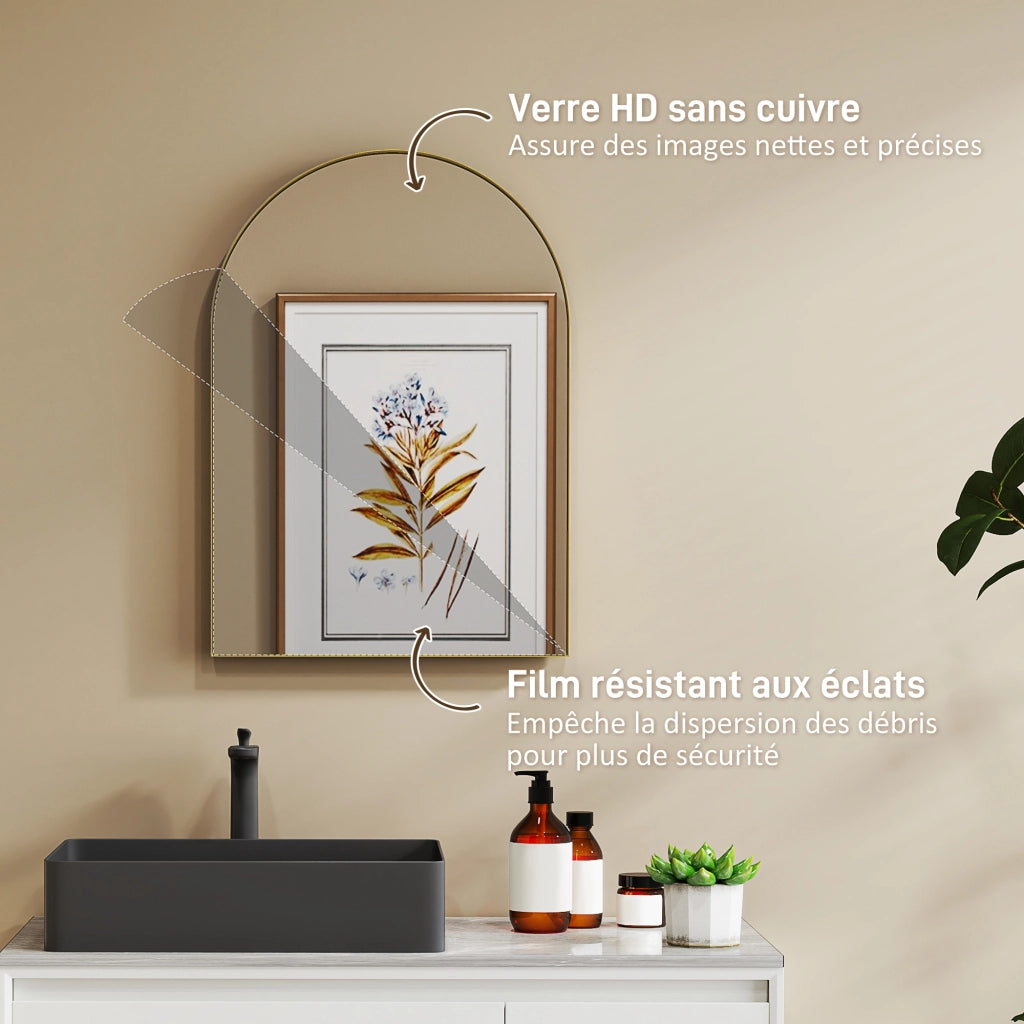 Specchio da Parete Arcuato ¨C Xylo ¨C Cornice in Lega d'Alluminio Oro 50x70cm