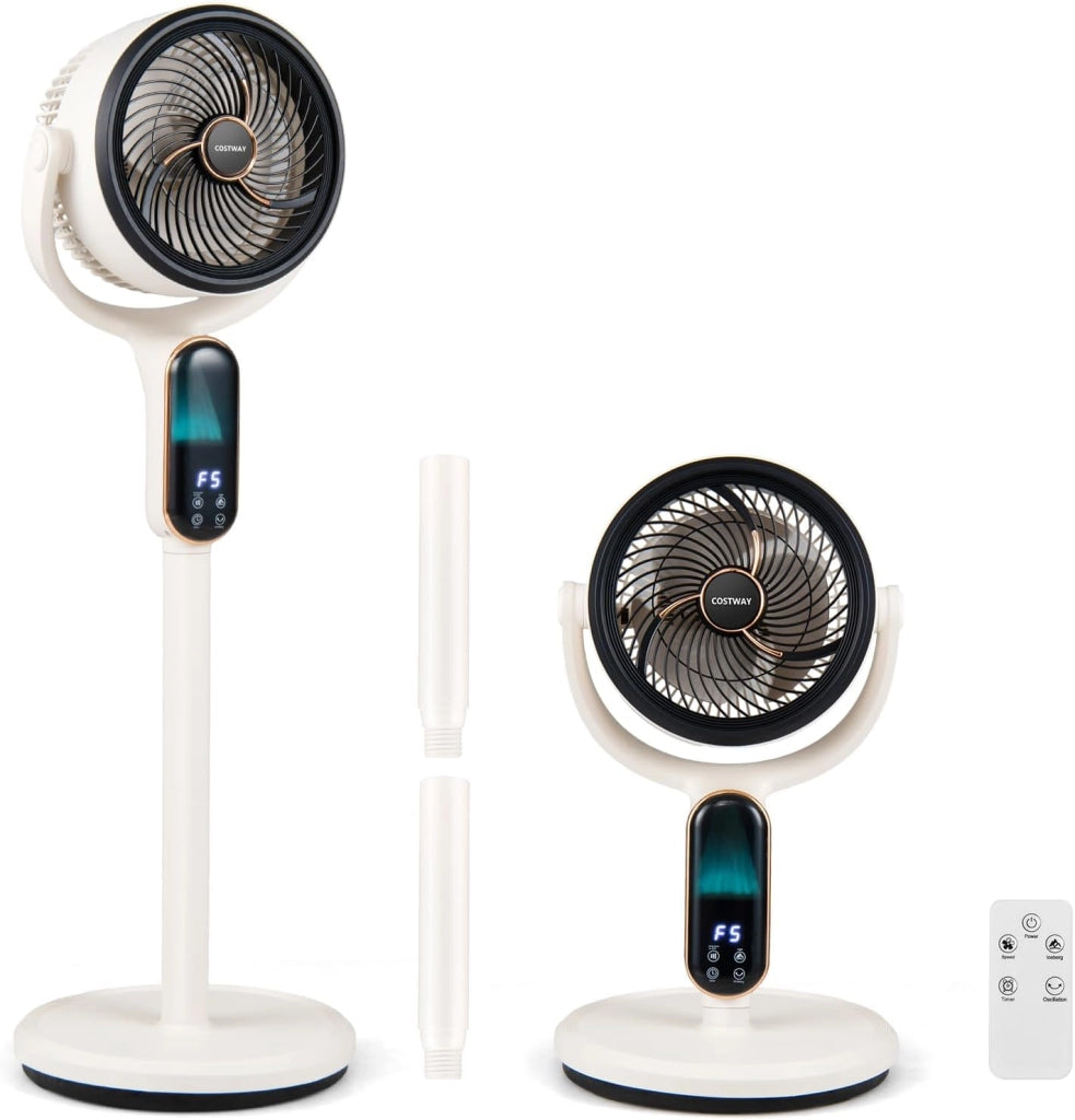 40 W Ventilatore a Piantana, Ventilatore Silenzioso con 8 Velocità, 3 Altezze Regolabili, Oscillazione a 90°+ 60°, Luce, Timer e Telecomando per Casa e Ufficio (Bianco)