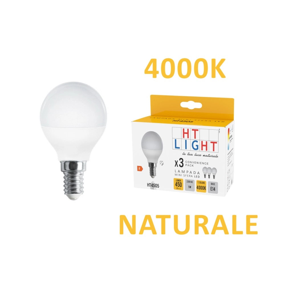 Alca power g45 5w 220v 400lm 4000k e14 lampada mini sfera a led box da 3pz