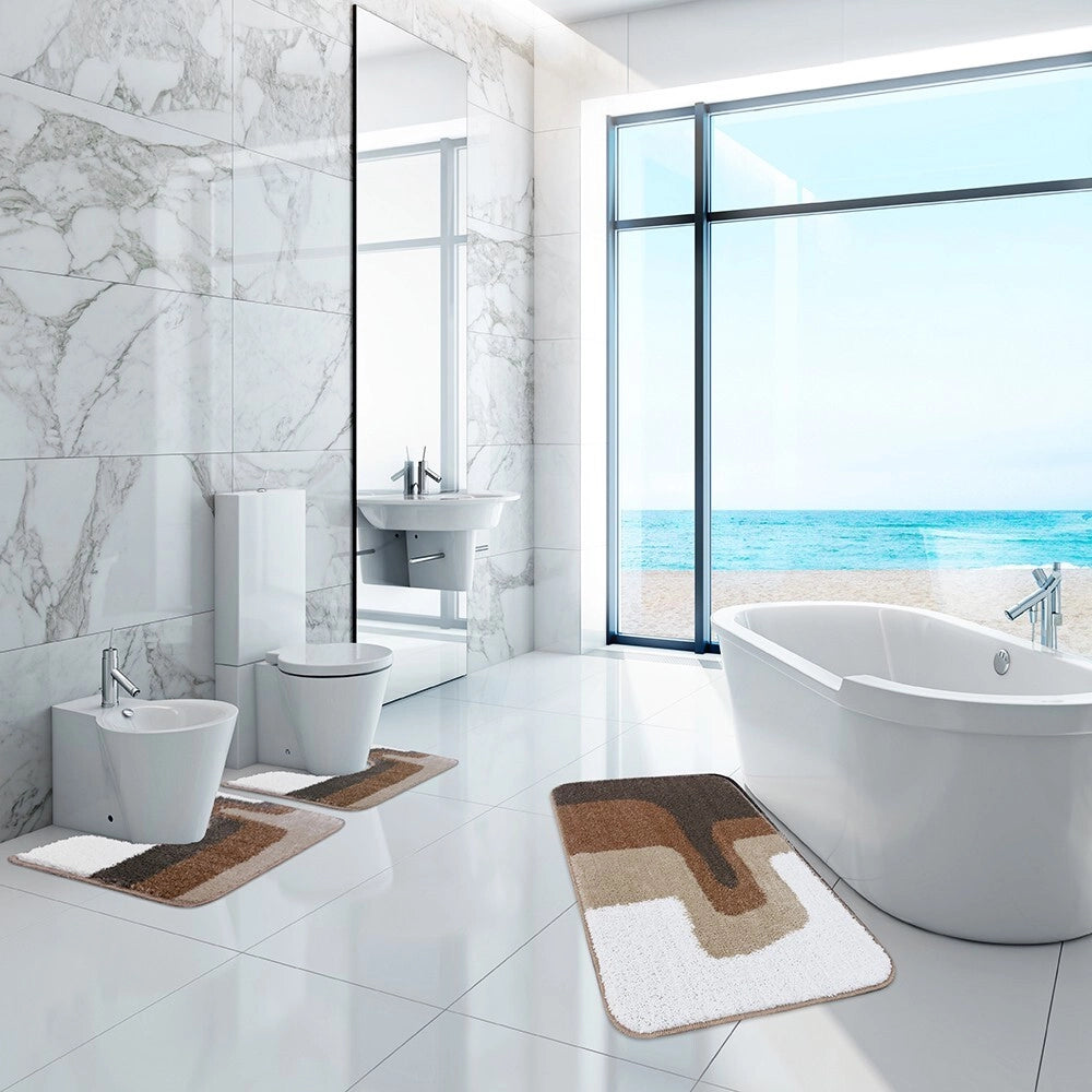 Tappeto Bagno 50x110 Cm Doccia Scendiletto Pelo Raso Morbido Assorbente Antiscivolo Lavabile Marrone