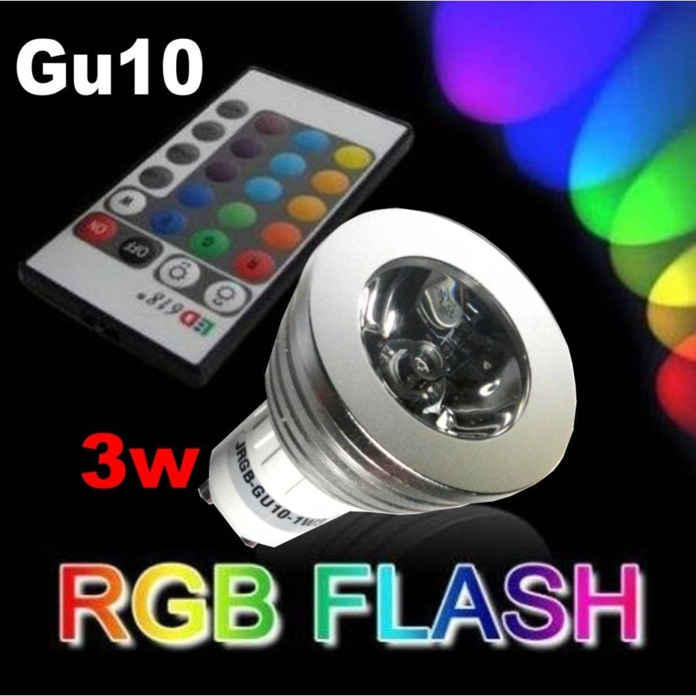 Trade Shop - Faro Rgb Lampada Faretto Gu10 Multicolore 3w Led Telecomando Cromoterapia -