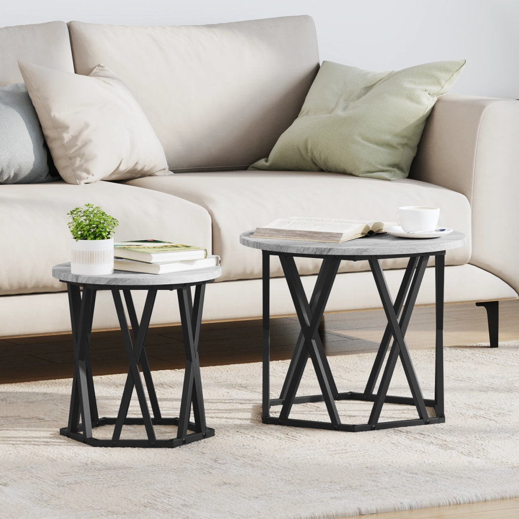 Set di 2 Tavolini Nesting Grigi Sonoma in Legno Ingegnerizzato