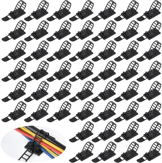 Cable Clips Professionali - Autoadesivi - Nylon - 50 Pezzi - Riciclabili - Sostenibili - Per Casa/Ufficio - Cavi e Cavi