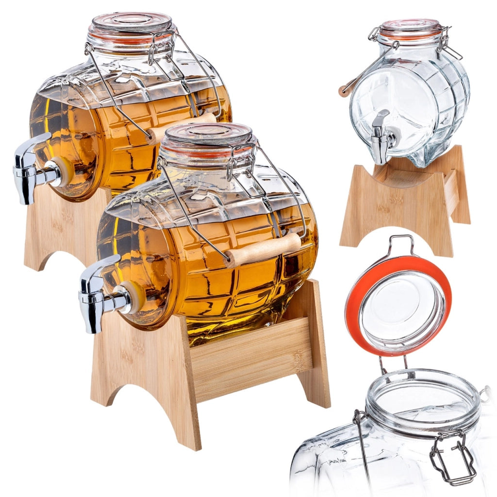KADAX Barrel 2x 3L Keg Caraffa in vetro con rubinetto per liquori artigianali