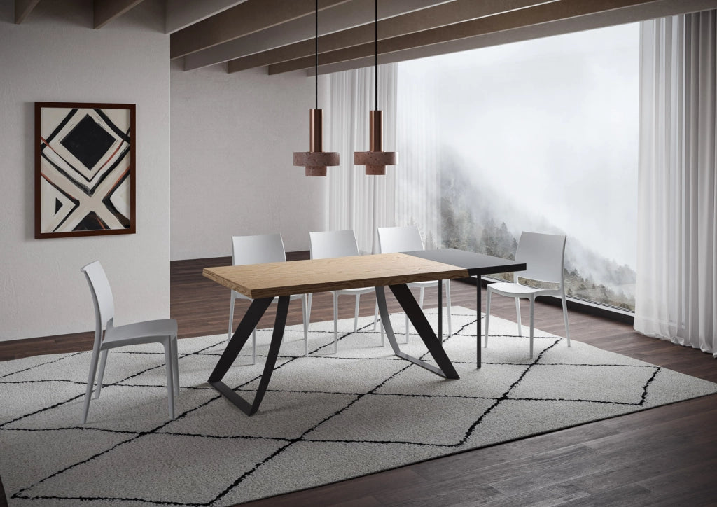 Tavolo allungabile 90x160/210 cm Tabira scortecciato rovere gambe antracite